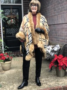 Pamela Lutrell in faux fur and faux leather
