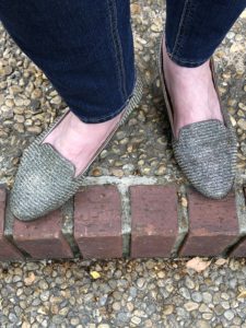 Pamela Lutrell wears shiny loafers