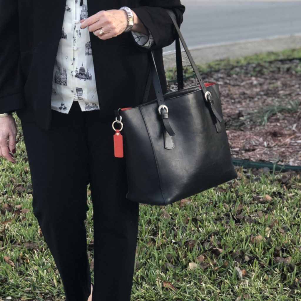 Pamela Lutrell carries leather tote to work