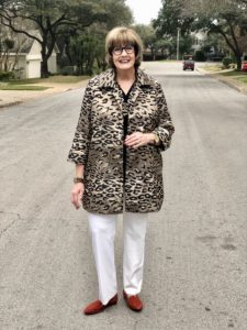 Pamela Lutrell wears Chicos Leopard Jacket