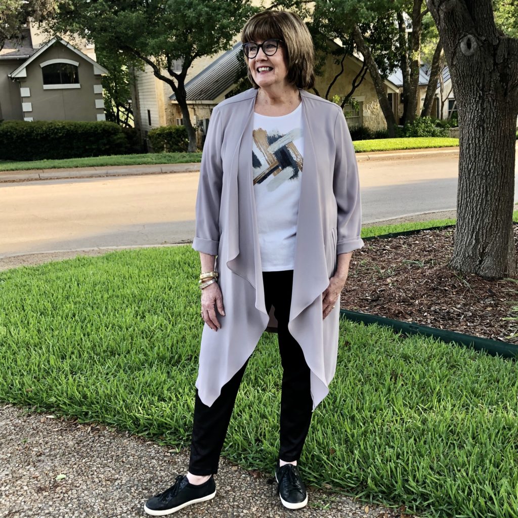Over 50 Feeling 40 discusses personal style in Chicos tee