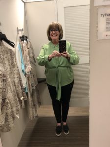 Pam Lutrell wearing green at Macys