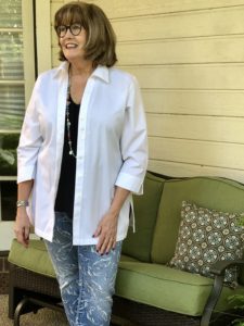 Foxcroft tunic used as a topper on over 50 feeling 40