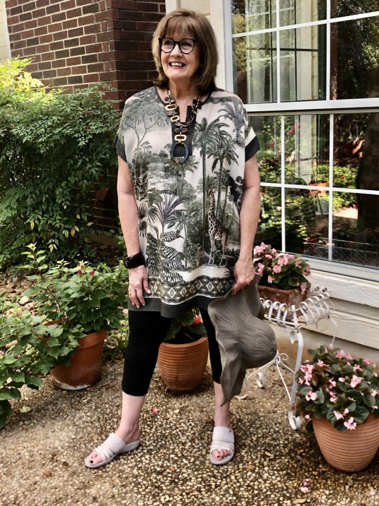Safari Karen Kane tunic on over 50 feeling 40