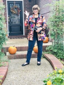 Pamela Lutrell in artisan jacket for fall clothing