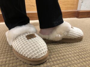 Pamela Lutrell in the UGG Cozy Knit Slippers