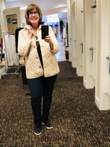 Pamela Lutrell in Fall Clothing at Chicos on Over 50 Feeling 40