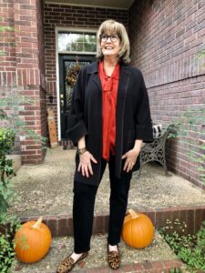 Pamela Lutrell in fall clothing on over 50 feeling 40