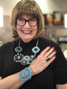 Pamela Lutrell wears southwestern Jewelry