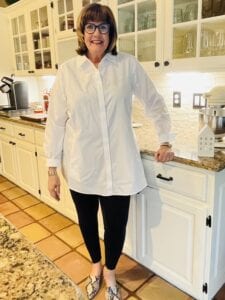Pamela Lutrell in Foxcroft white tunic
