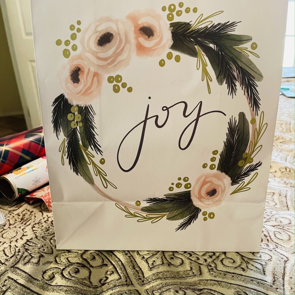 Christmas Gift Bags with Joy on over 50 Feeling 40