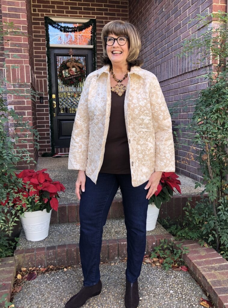 Pamela Lutrell in Quilted Lace Jacket at Chico's